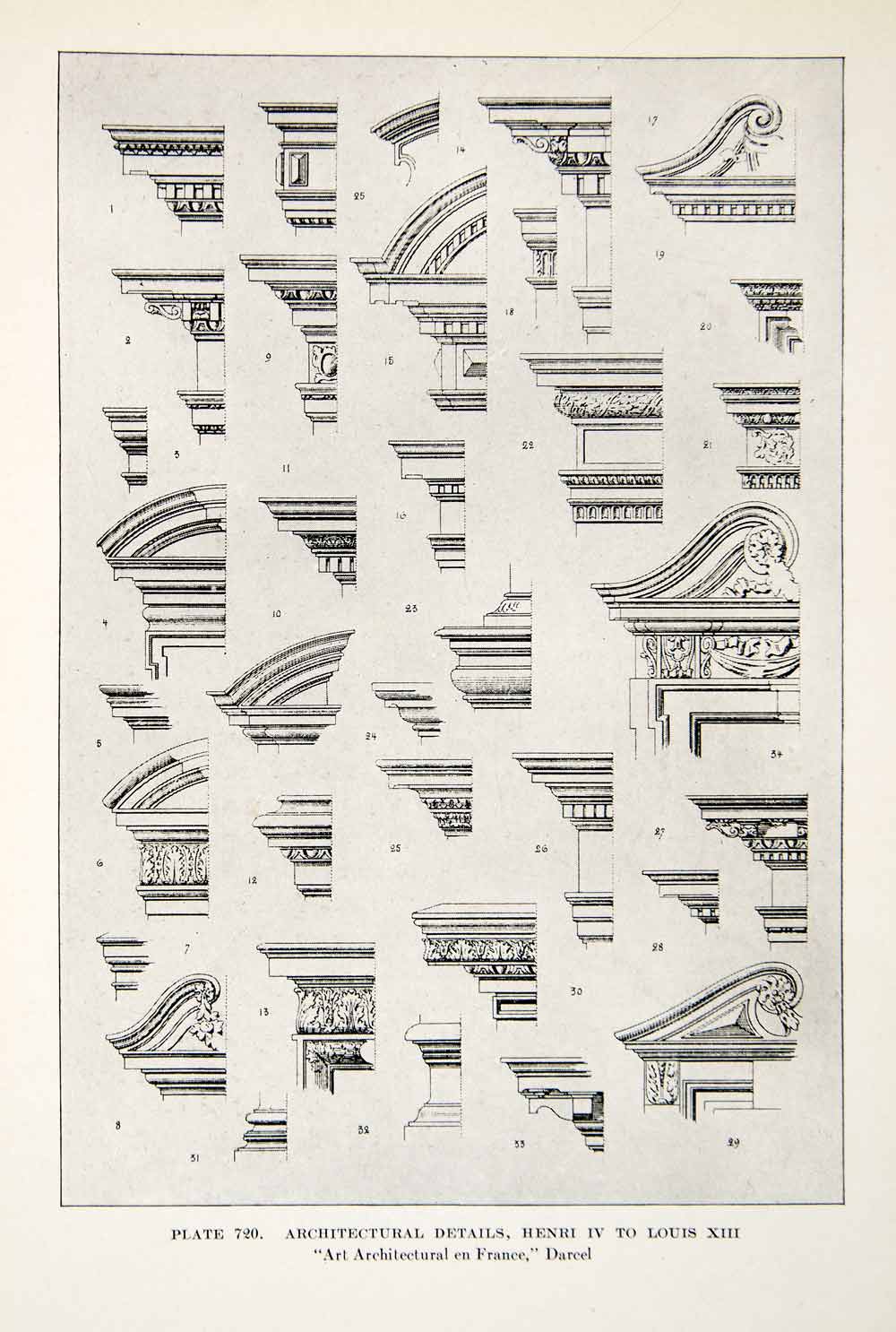 1926 Print Architectural Moulding Henri IV Louis XII Decoration Design XDG6