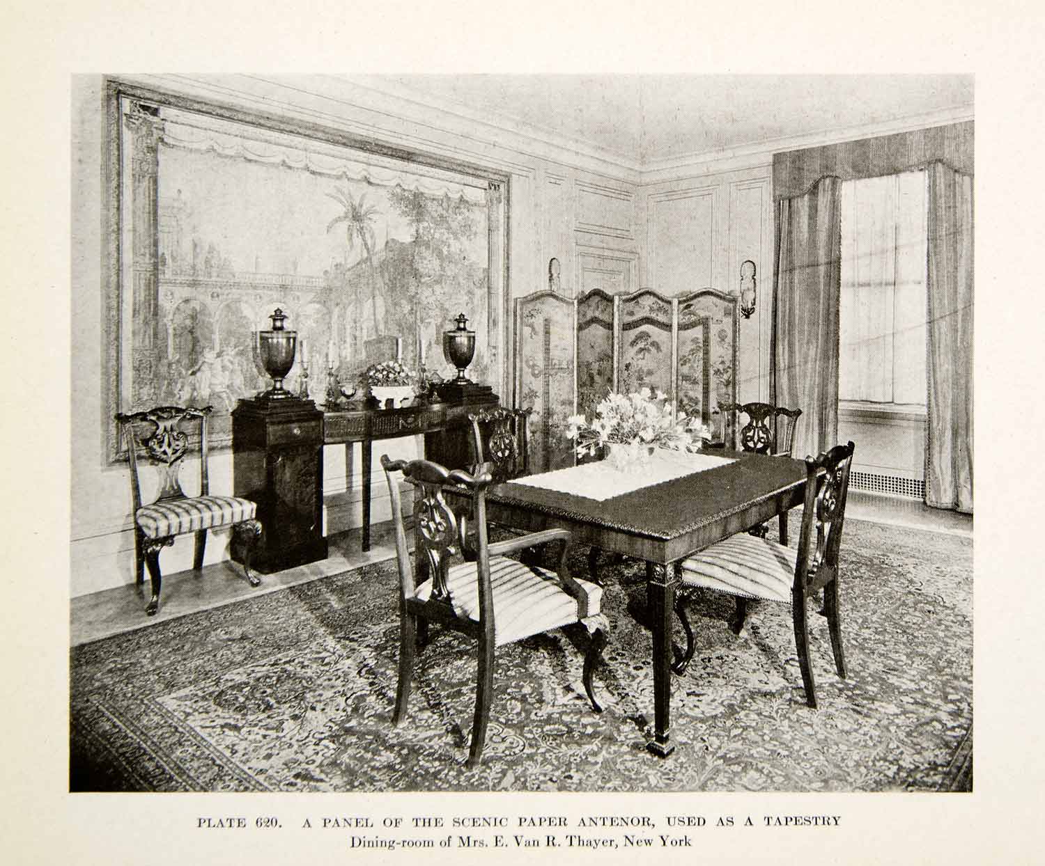 1926 Print Panel Scenic Paper Anterior Interior Design Decoration Dining XDG6