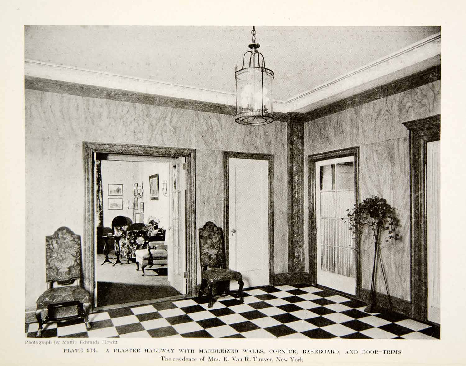 1926 Print Plaster Hallway Foyer Marble Cornice E Van R Thayer Interior XDG6