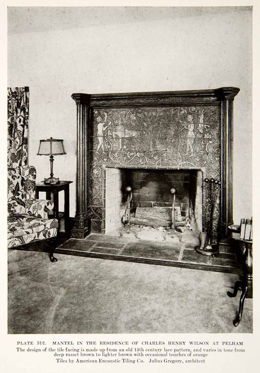 1926 Print Charles Henry Wilson Pelham Mantel Fireplace Interior Design XDG6