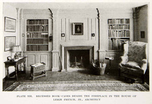 1926 Print Bookcase Fireplace Interior Design Decoration Leigh French House XDG6
