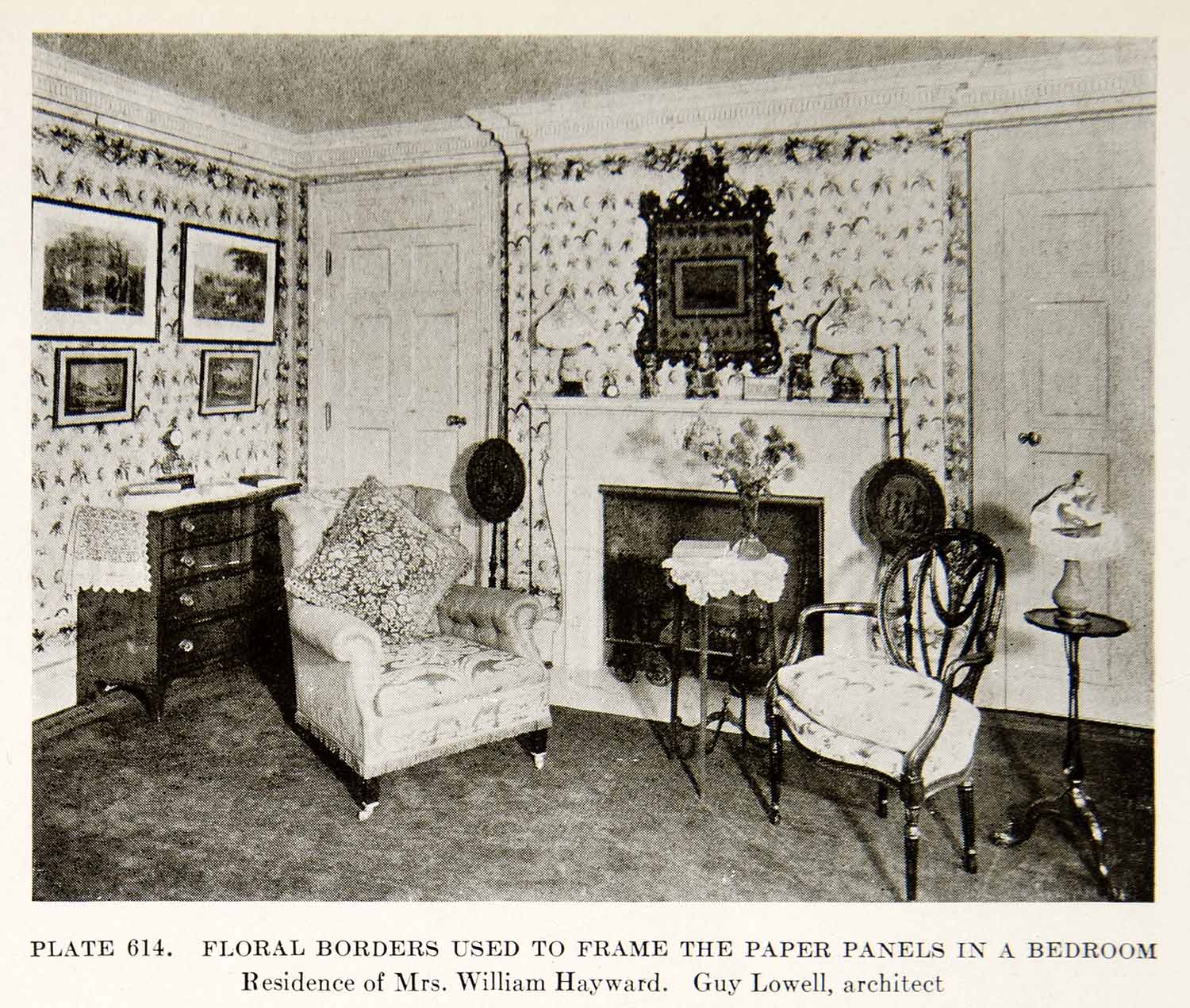 1926 Print Floral Wallpaper Panel Bedroom Interior Design Decor Willia ...