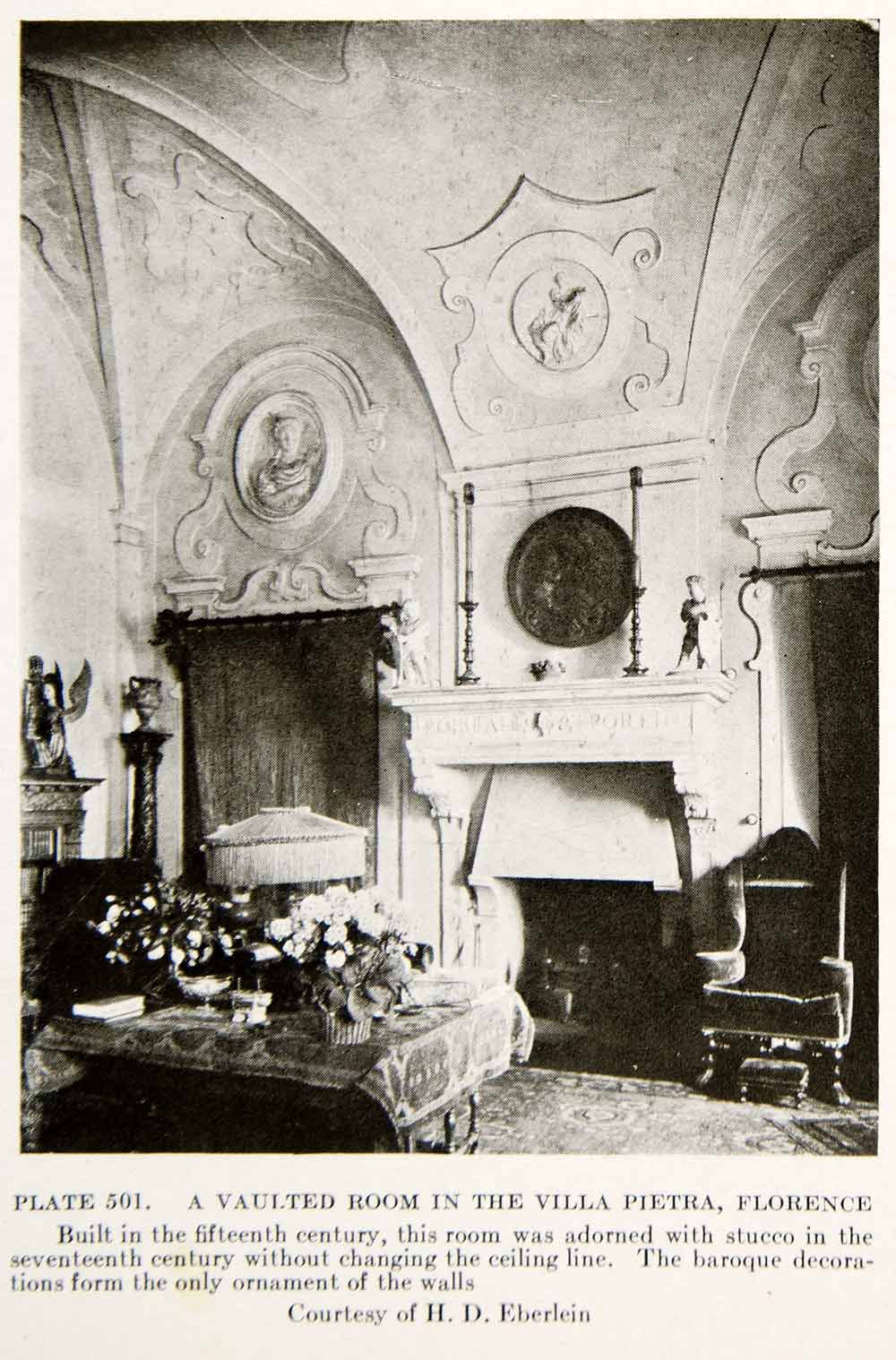 1926 Print Vaulted Ceiling Villa Pietra Florence Interior Design Decoration XDG6