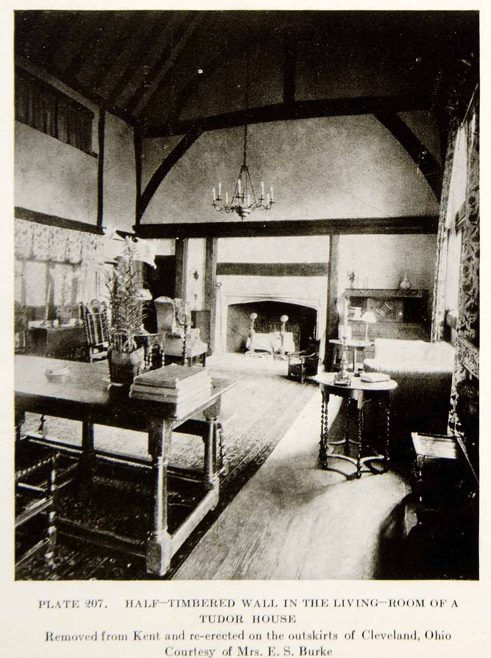 1926 Print Half Timbered Walls Living Room Tudor House Interior Design XDG6