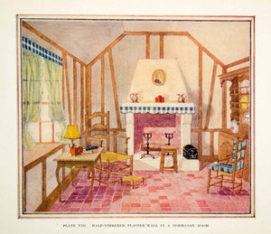 1926 Color Print Trimmed Plaster Wall Normandy Interior Design Decoration XDG6