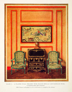 1926 Color Print Wall Treatment Orange Shellac Lacquer Moulding Interior XDG6