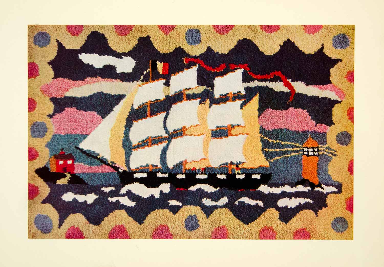 1934 Print Textile Rug Modern Ship Ocean Interior Decorating Ocean XDG9