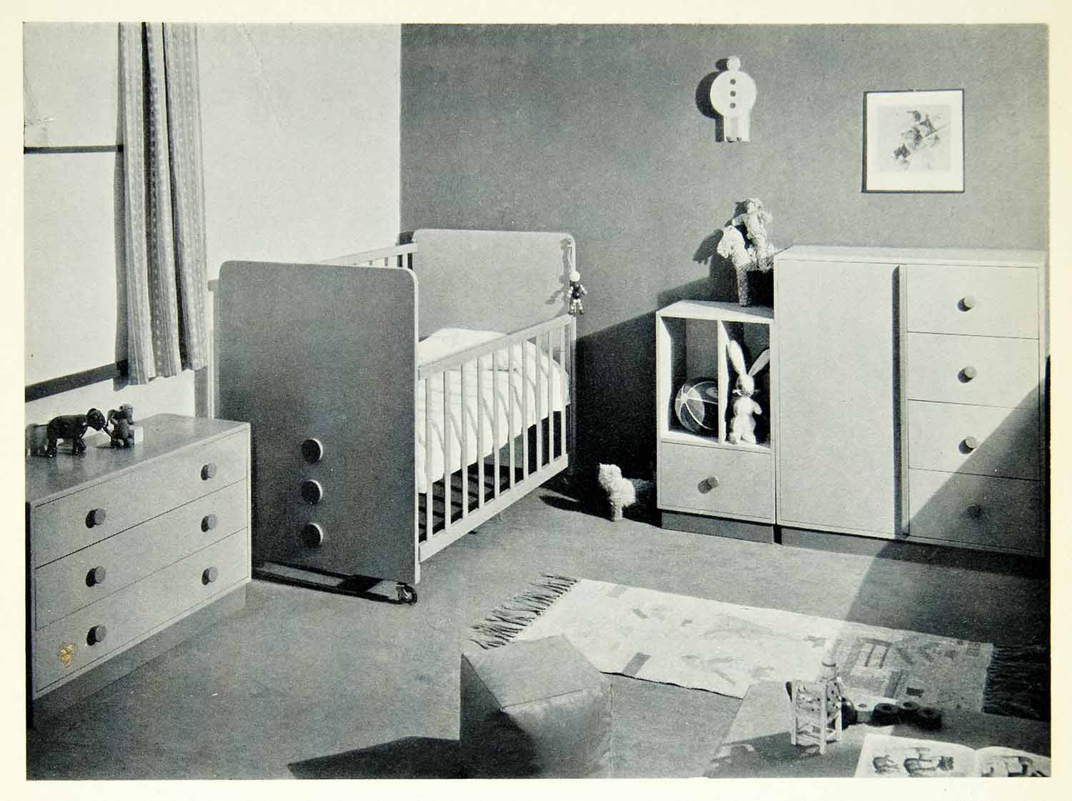 1934 Print Modern Interior Design Nursery G. Rohde Baby Child Furniture XDG9