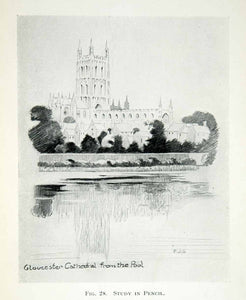 1926 Print Gloucester Cathedral F J Glass English Art Sketch Architecture XDH6