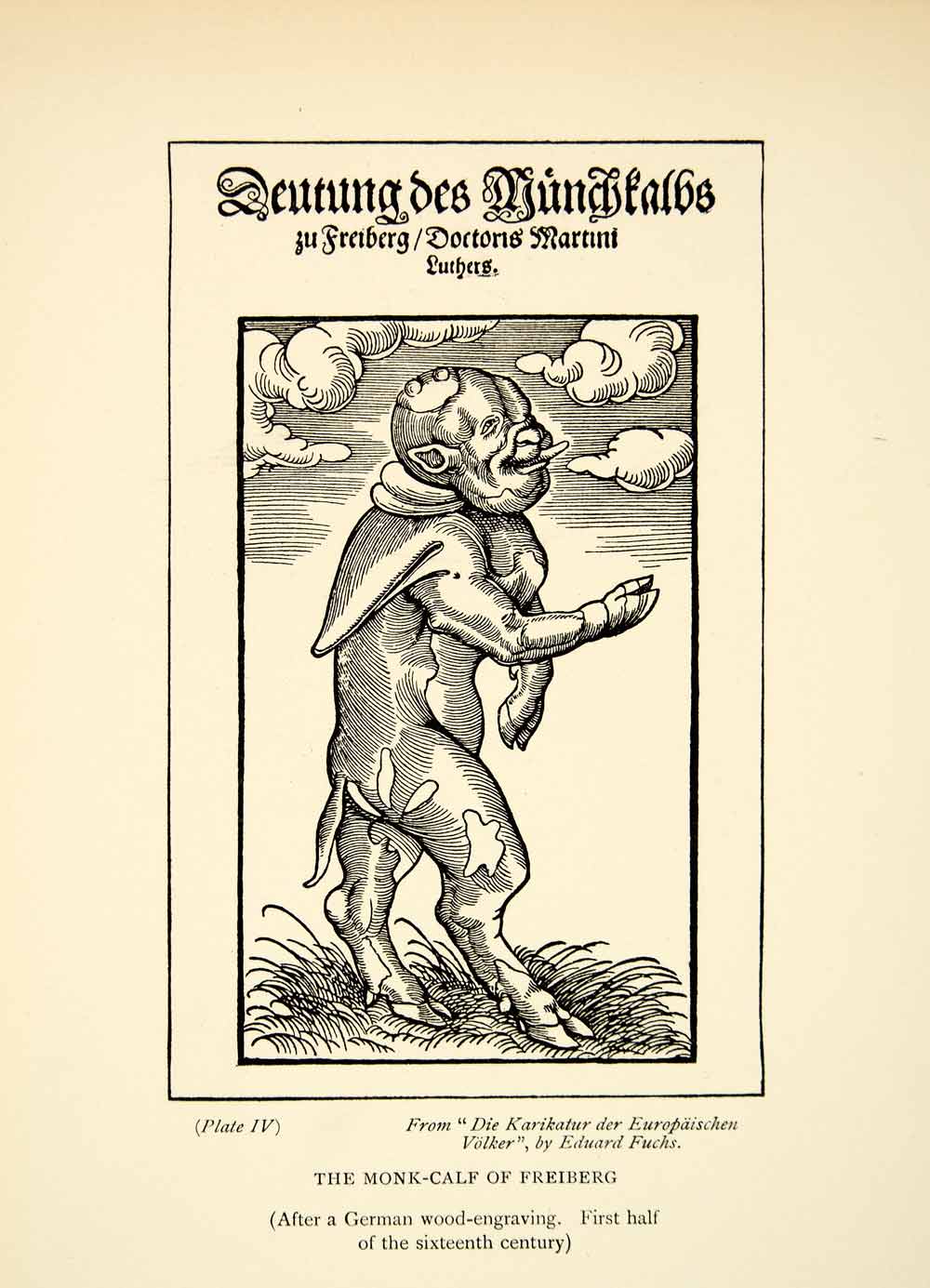 german monsters 1927 Lithograph Monk-Calf Freiberg German Monster Creature Eduard Fuchs XDH7