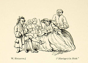 1893 Print William Hogarth Art Cartoon Marriage A La Mode Humorous Satire XDH8