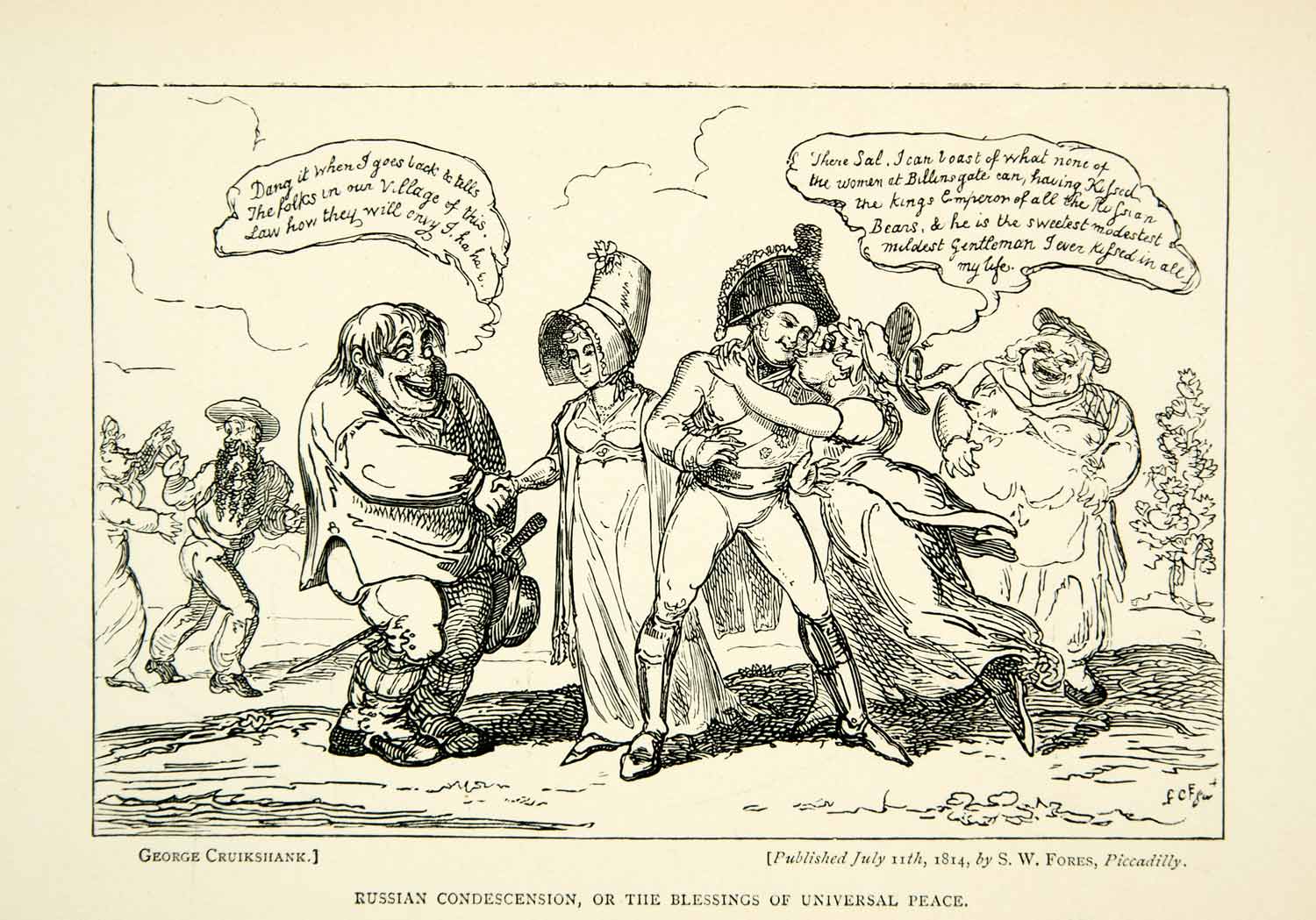 1893 Print George Cruikshank Political Cartoon Russian Condescension Humor XDH8