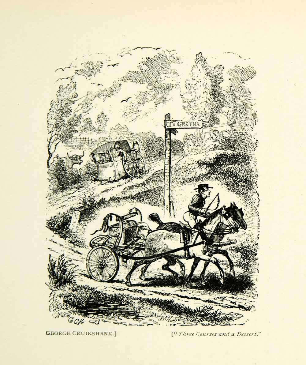 1893 Print George Cruikshank Cartoon Art Deaf Postilion Horse Carriage XDH8