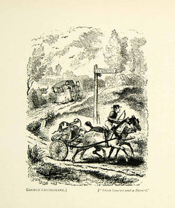 1893 Print George Cruikshank Cartoon Art Deaf Postilion Horse Carriage XDH8