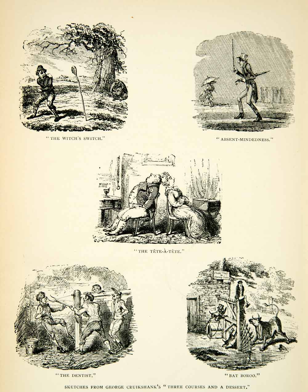 1893 Print George Cruikshank Cartoon Caricature Three Courses Dessert Art XDH8