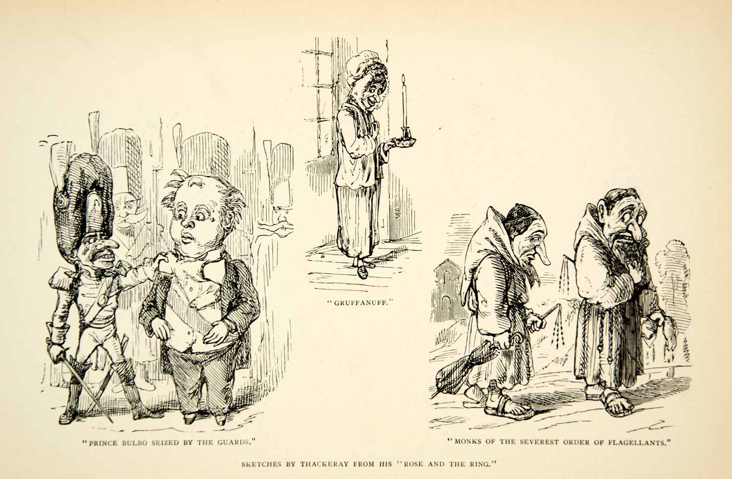 1893 Print William Makepeace Thackeray Caricature Cartoon Art Rose Ring XDH8