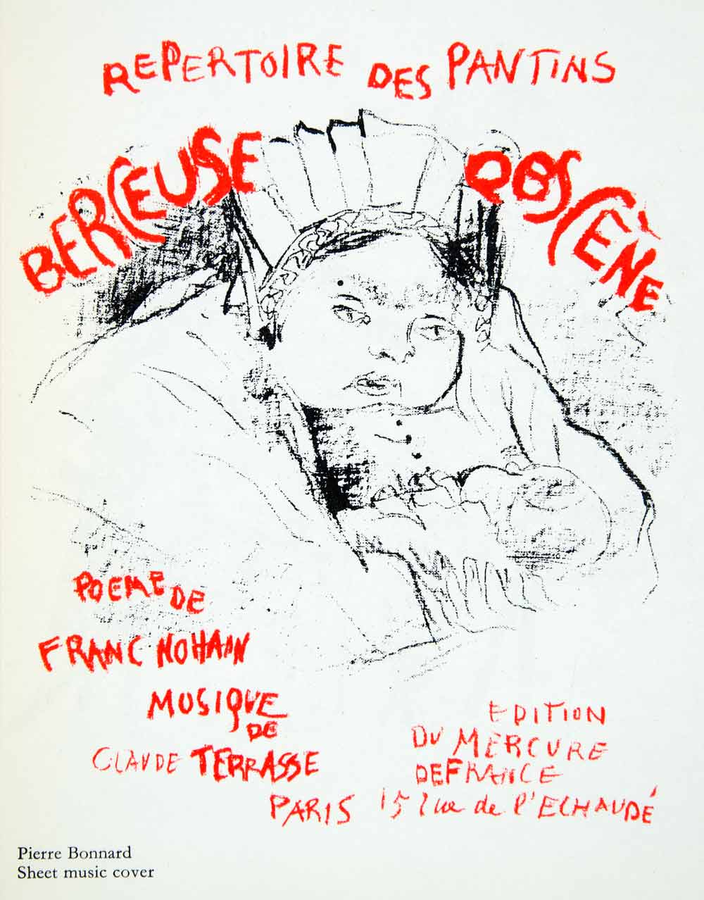 1964 Offset Lithograph Sheet Music Cover Pierre Bonnard Woman Baby Child XDI3