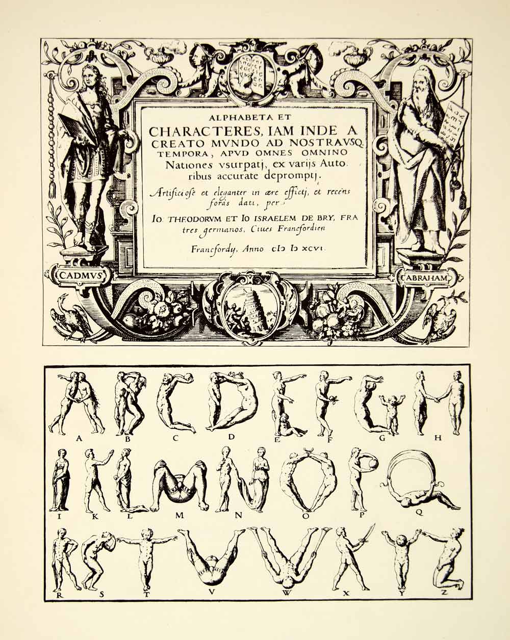 1952 Offset Lithograph Decorative Ornamental Human Alphabet Figures Letter XDI5