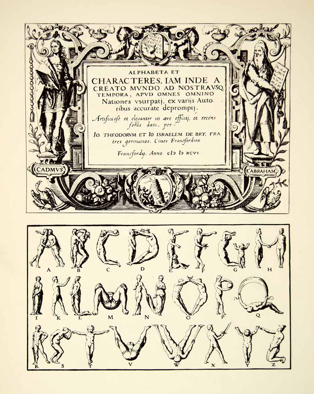 1952 Offset Lithograph Decorative Ornamental Human Alphabet Figures Le ...