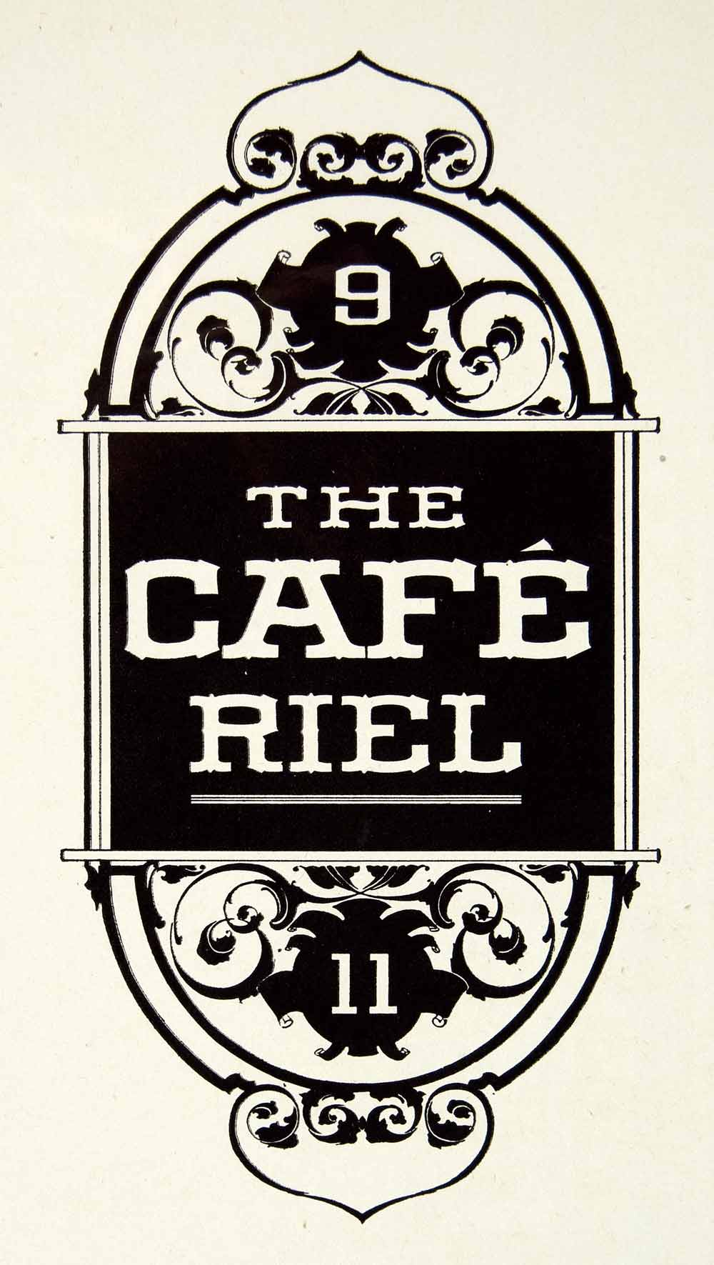 1937 Print Sign Door Light Cafe Riel Typography Filigree Graphic Frank XDI7