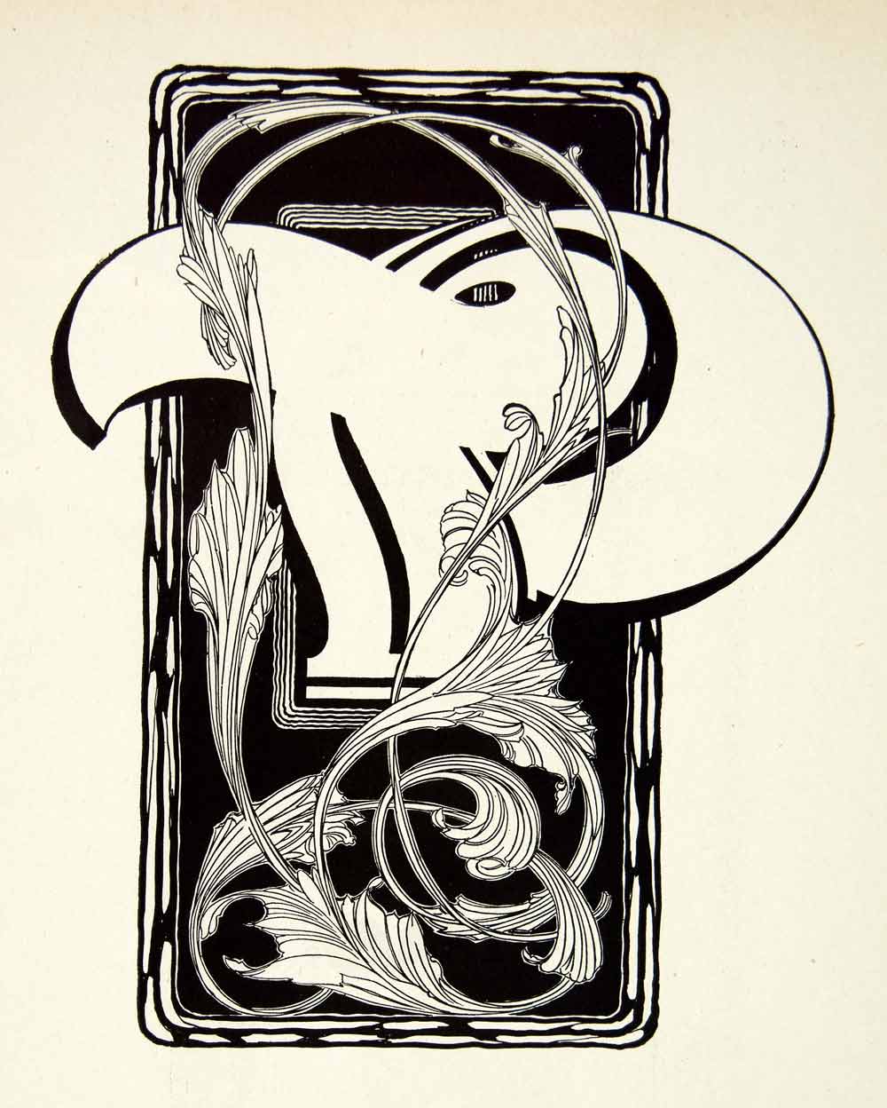 1937 Print Initial Letter Art Nouveau Decorative Graphic Floral Frank XDI7