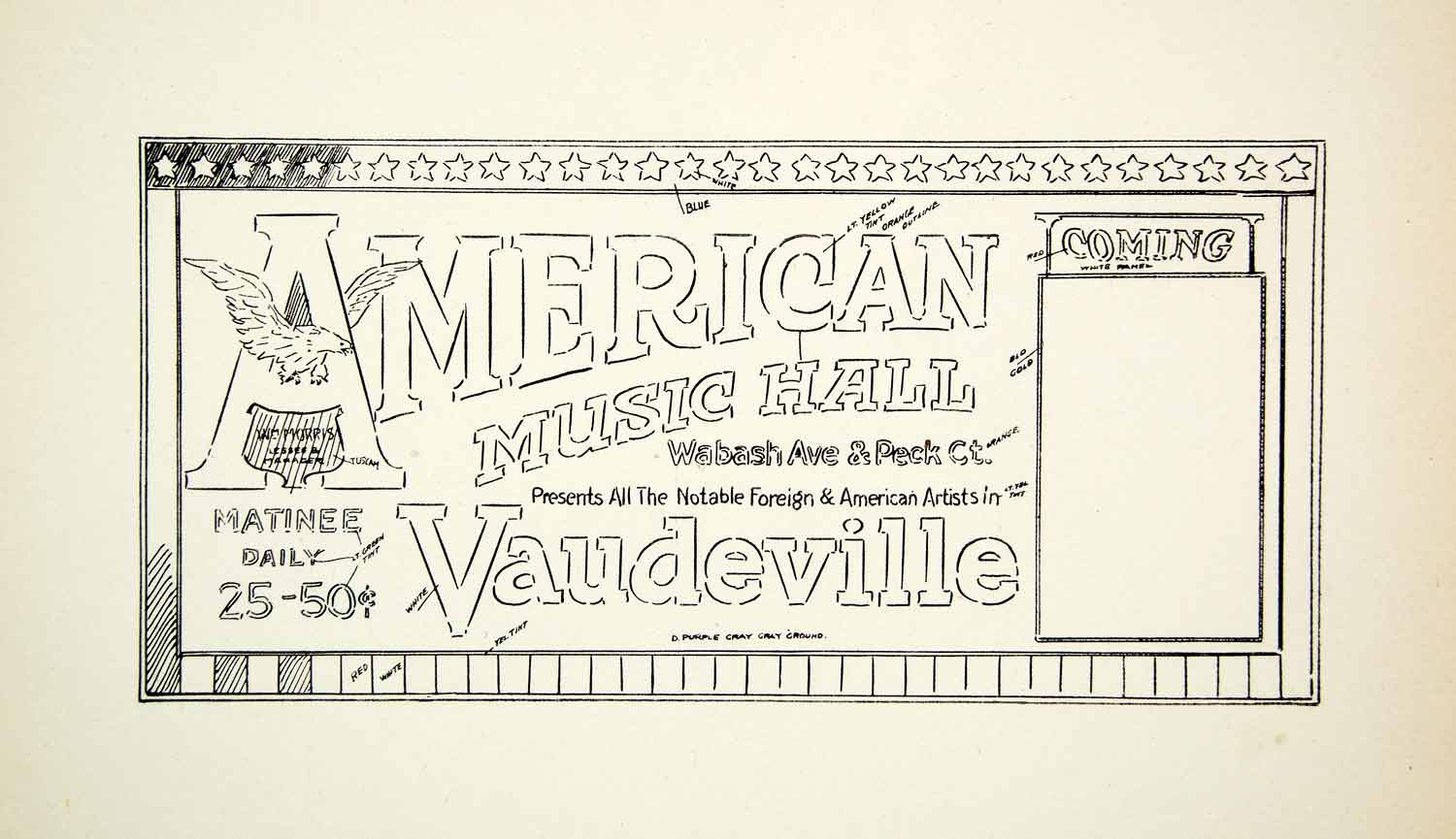 1937 Print Diagram Layout Sign Design American Music Hall Vaudeville XDI7