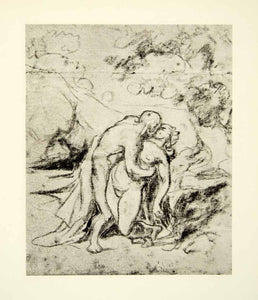 1938 Rotogravure The Kiss Honore Daumier Nude Woman Man Scenery Embrace Die XDI8