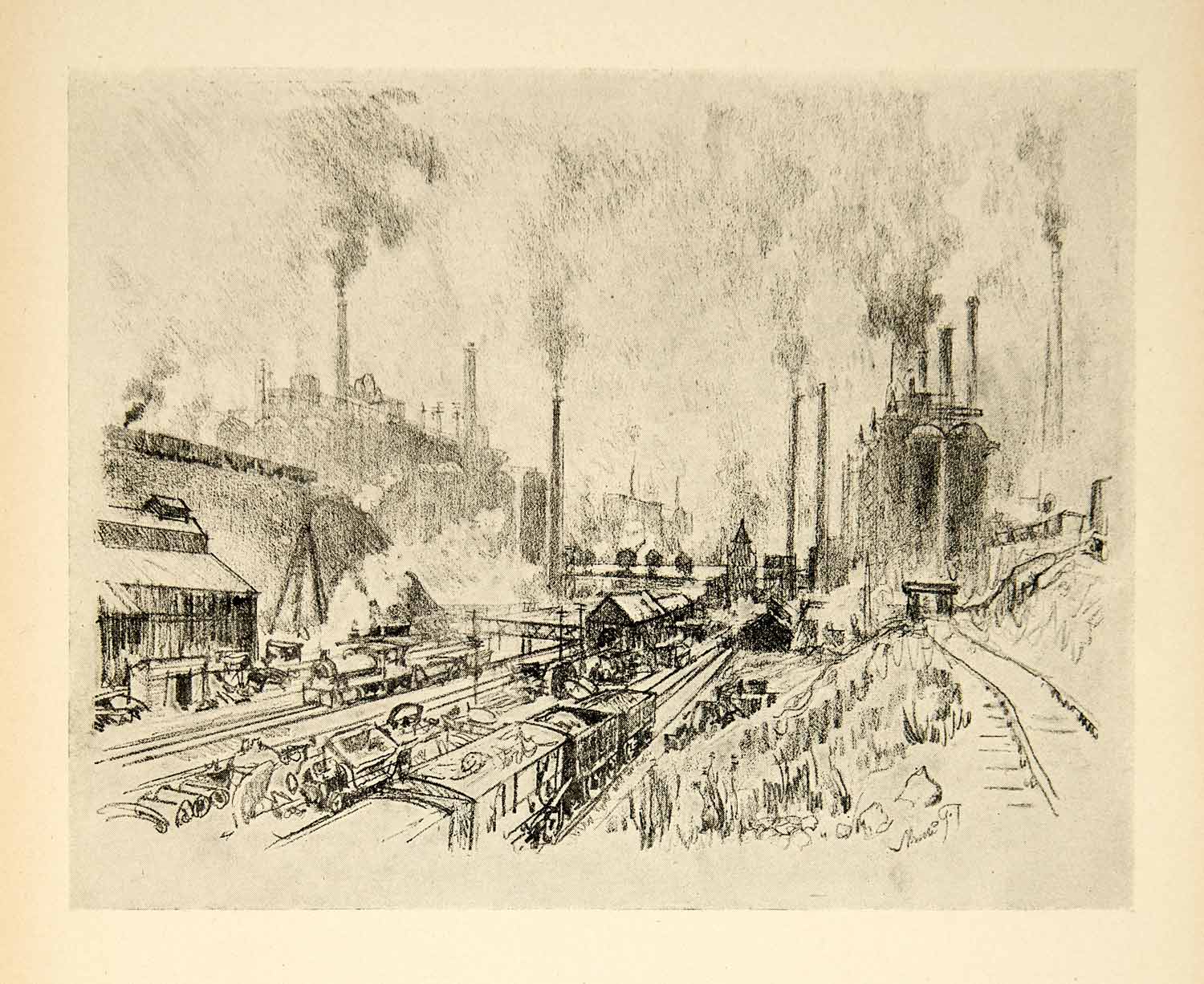 1917 Print Land Iron Steel Industrial World War England Joseph Pennell XDJ1