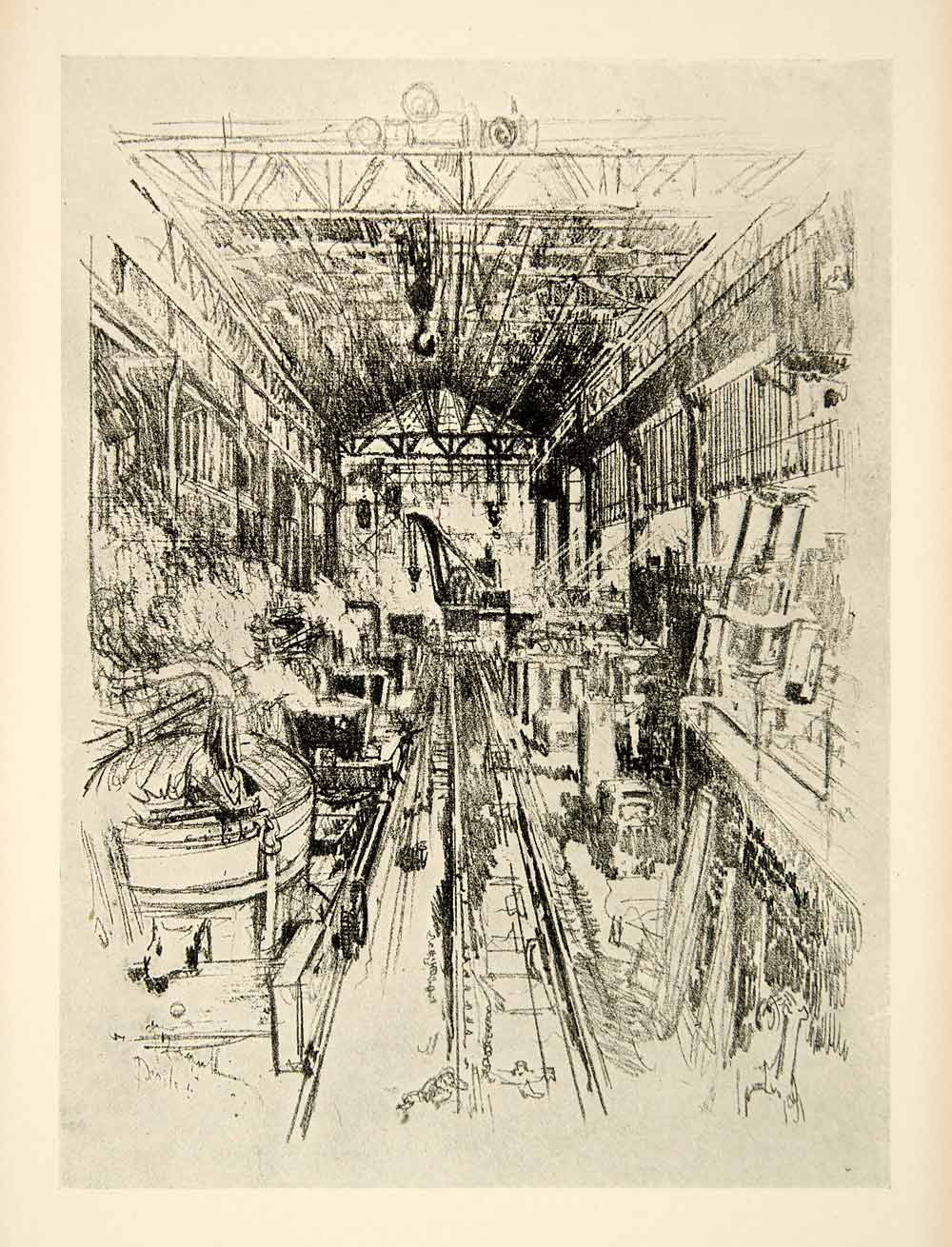 1917 Print Cauldrons Iron Joseph Pennell Industrial World War I England XDJ1