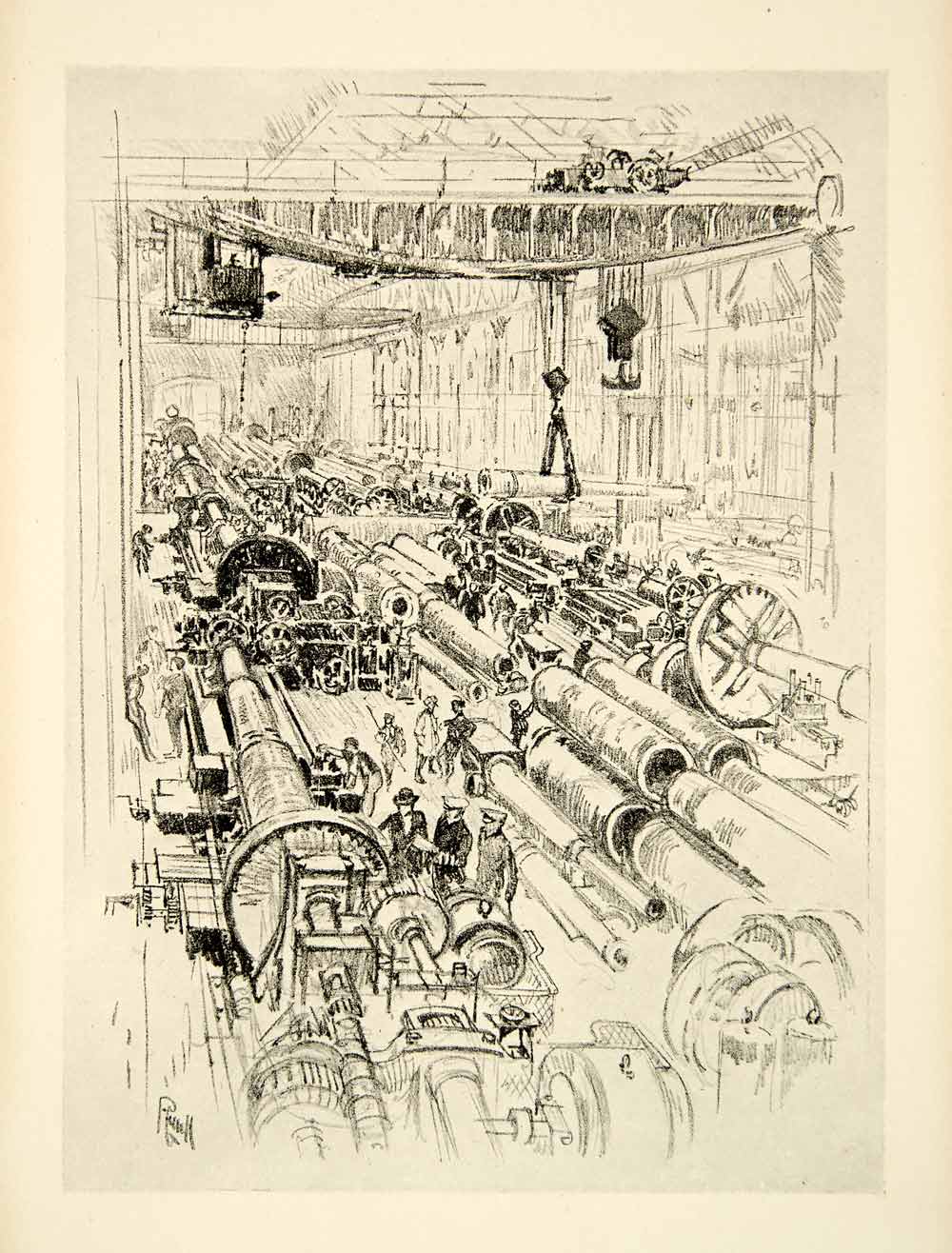 1917 Print Gun Shop Joseph Pennell Factory Industrial England World War I XDJ1