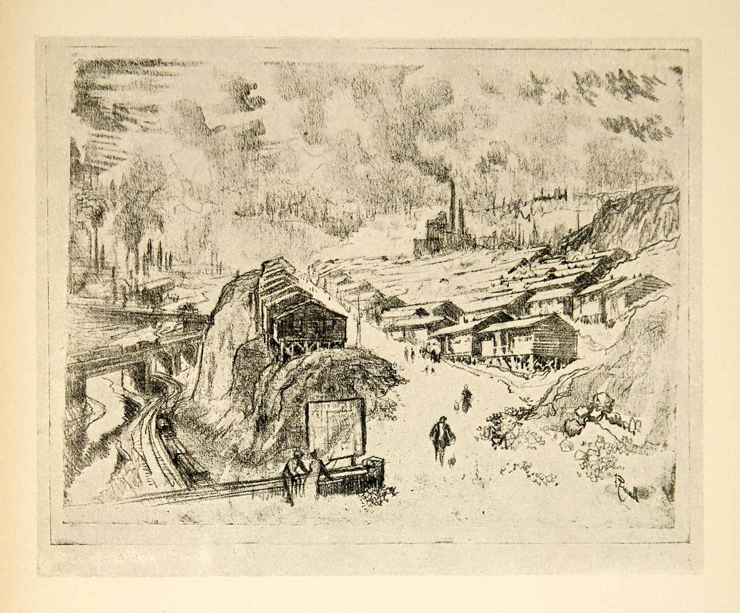 1917 Print Munitions Cityscape Landscape England World War I Joseph Pennell XDJ1