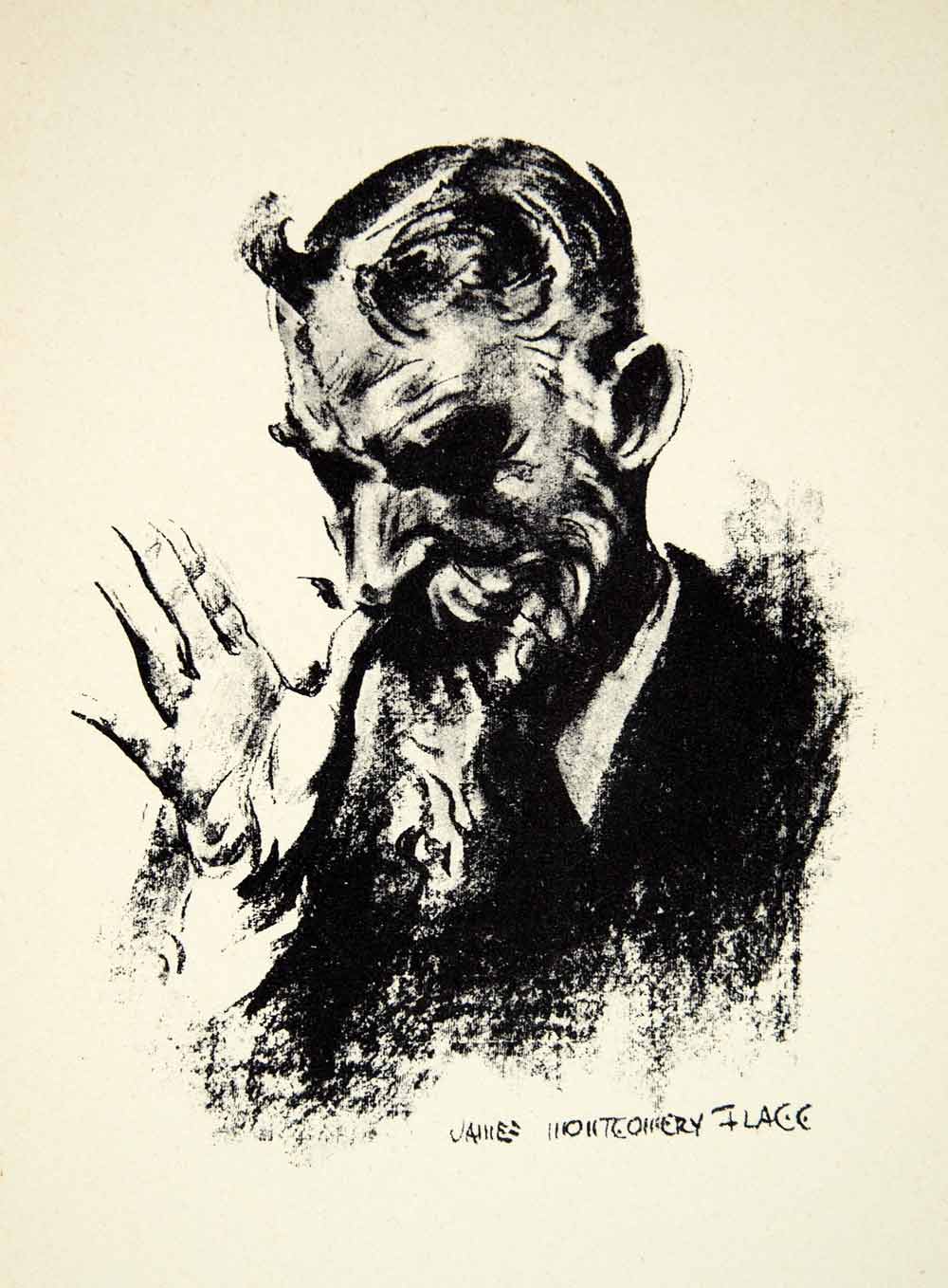 1951 Print George Bernard Shaw James Montgomery Flagg Caricature Portrait XDJ2