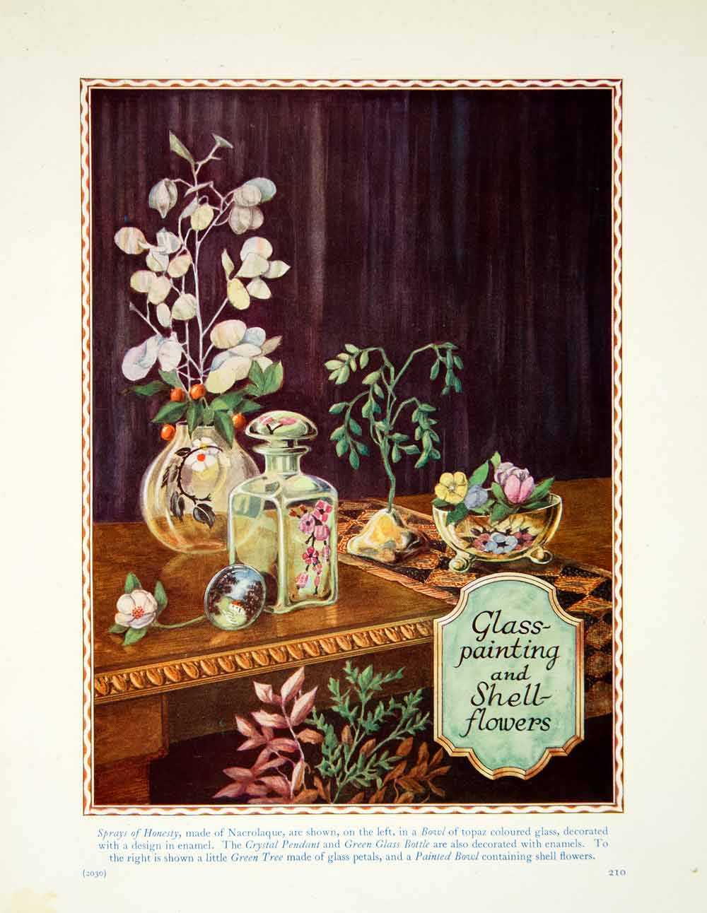 1932 Print Design Elements Glass Painting Shell Flowers Interior Design XDJ4