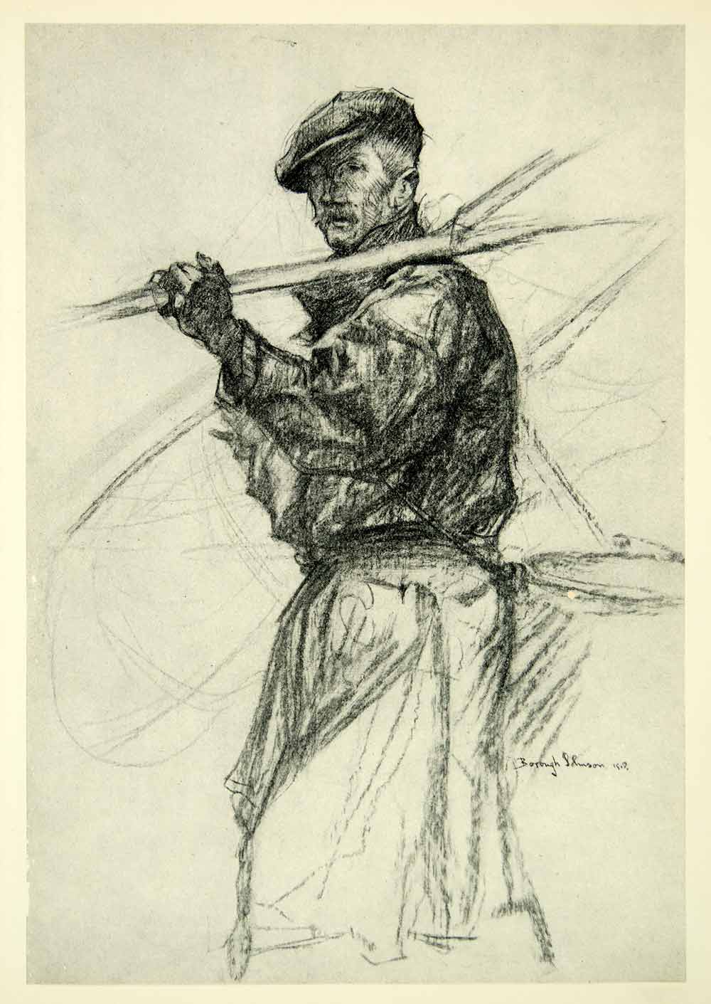 1931 Print Ernest Borough Johnson Shrimper Man Portrait Fisherman Laborer XDJ6