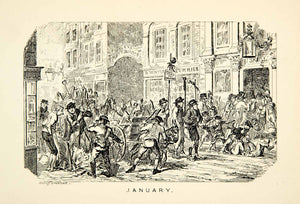 1912 Print January London Street Scene Cityscape George Cruikshank XDJ7