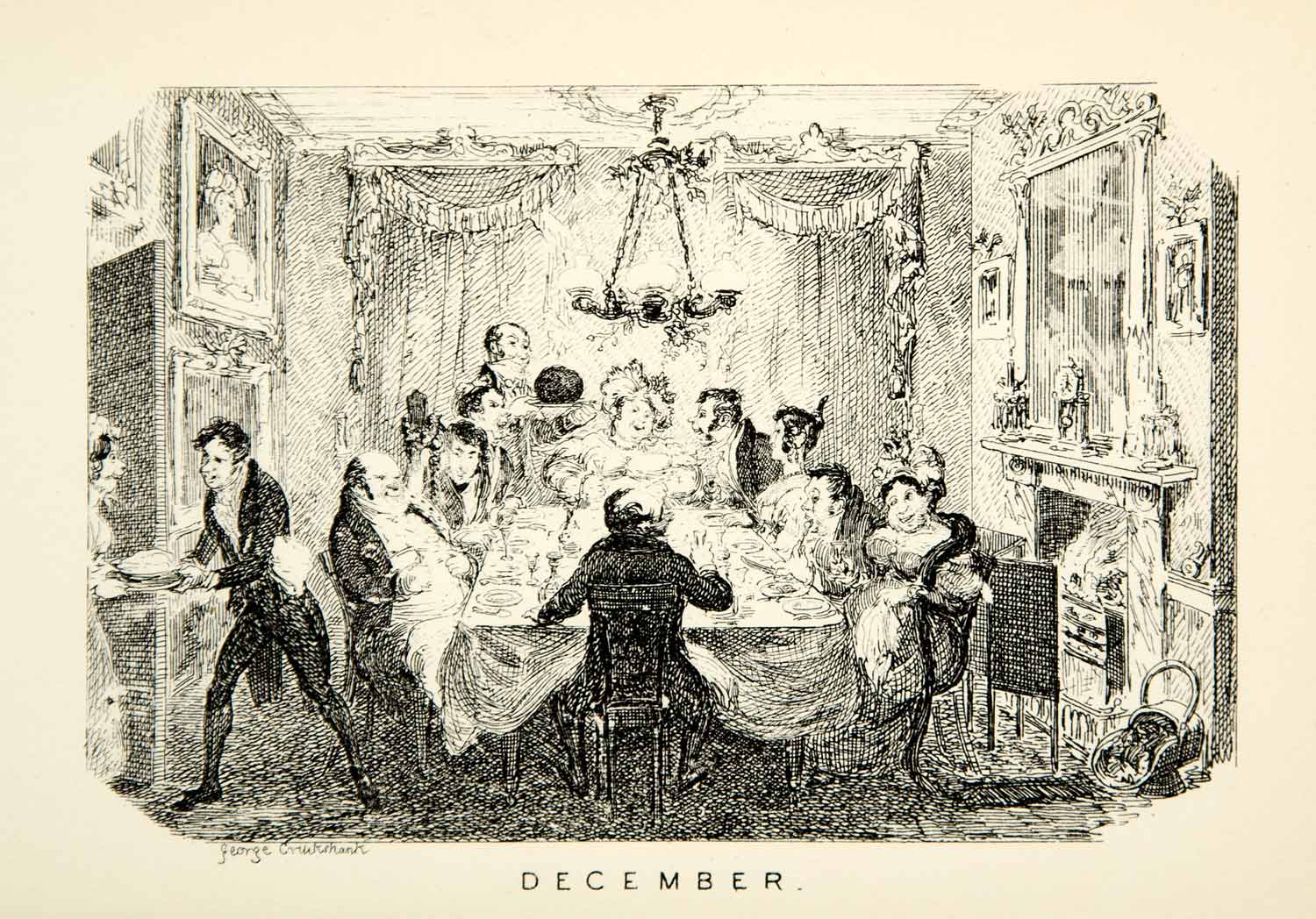 1912 Print London England Holiday December George Cruikshank Feast Dine XDJ7