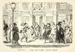 1912 Print Day Night Equal London George Cruikshank Rising Sun Clock Parade XDJ7