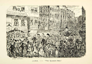 1912 Print Queen Parade June Cityscape London George Cruikshank Party XDJ7