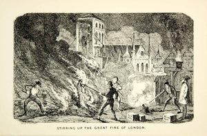 1912 Print Great Fire London England George Cruikshank Cityscape Cartoon XDJ7