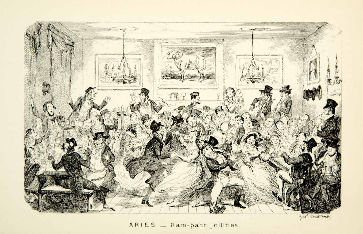 1912 Print Aries Rampant Jollities Party English George Cruikshank Dance XDJ7