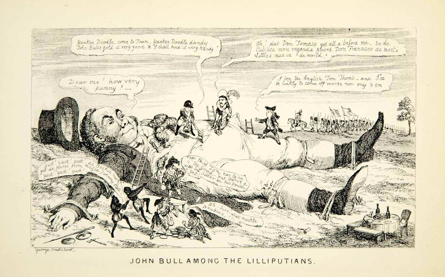 1912 Print John Bull Lilliputians England George Cruikshank Giant Cartoon XDJ7