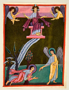1952 Print River Living Water Revelation 22 Angels Illuminated Manuscript XDK2