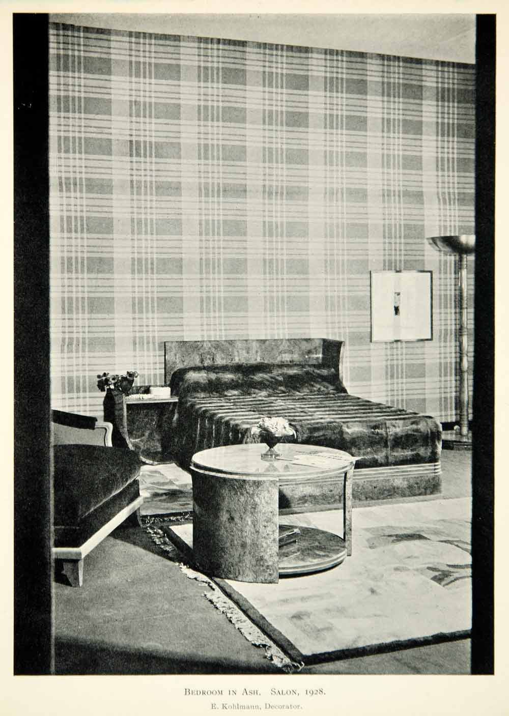 1930 Print Art Deco Etienne Kohlmann Bedroom Bed Furniture Table Interior XDK3