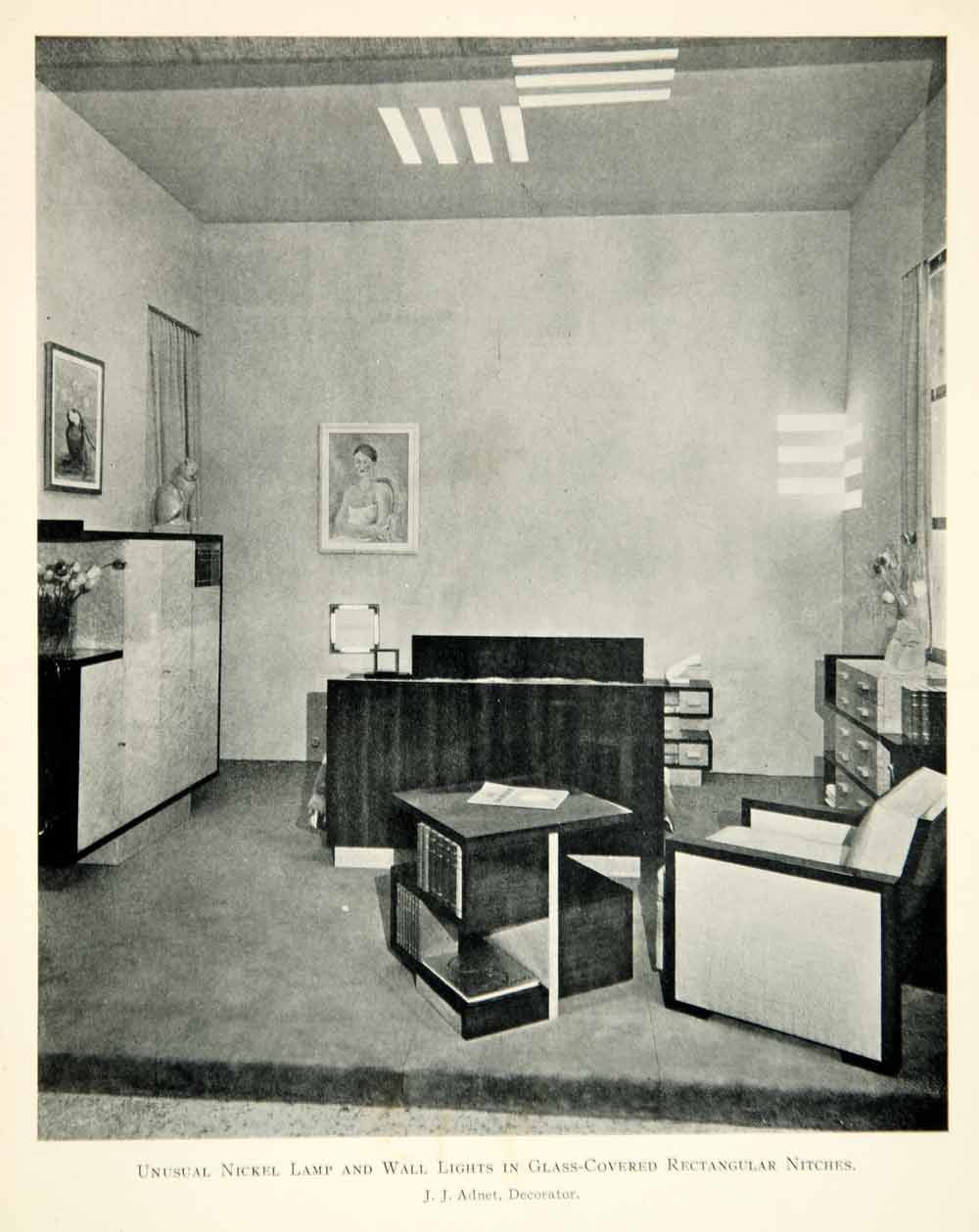 1930 Print Art Deco Jacques Adnet Bedroom Bed Furniture Lighting Bed Chair XDK3