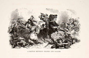 1875 Woodcut Alphonse Neuville Franks Saxons Battle War Charlemagne XEA6