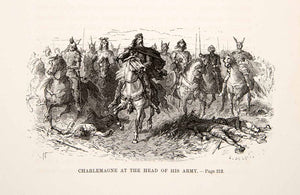 1875 Woodcut Alphonse Neuville Charlemagne Calvary Army Saxon Wars Franks XEA6