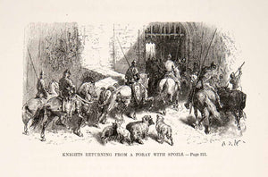1875 Woodcut Knight Loot Spoils War Portcullis Alphonse Neuville Sheep XEA6
