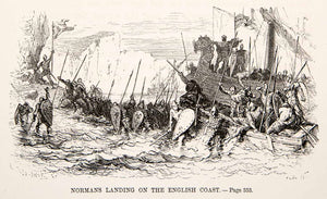1875 Woodcut Noman Coast England Alphonse Neuville Invasion Ship Army XEA6
