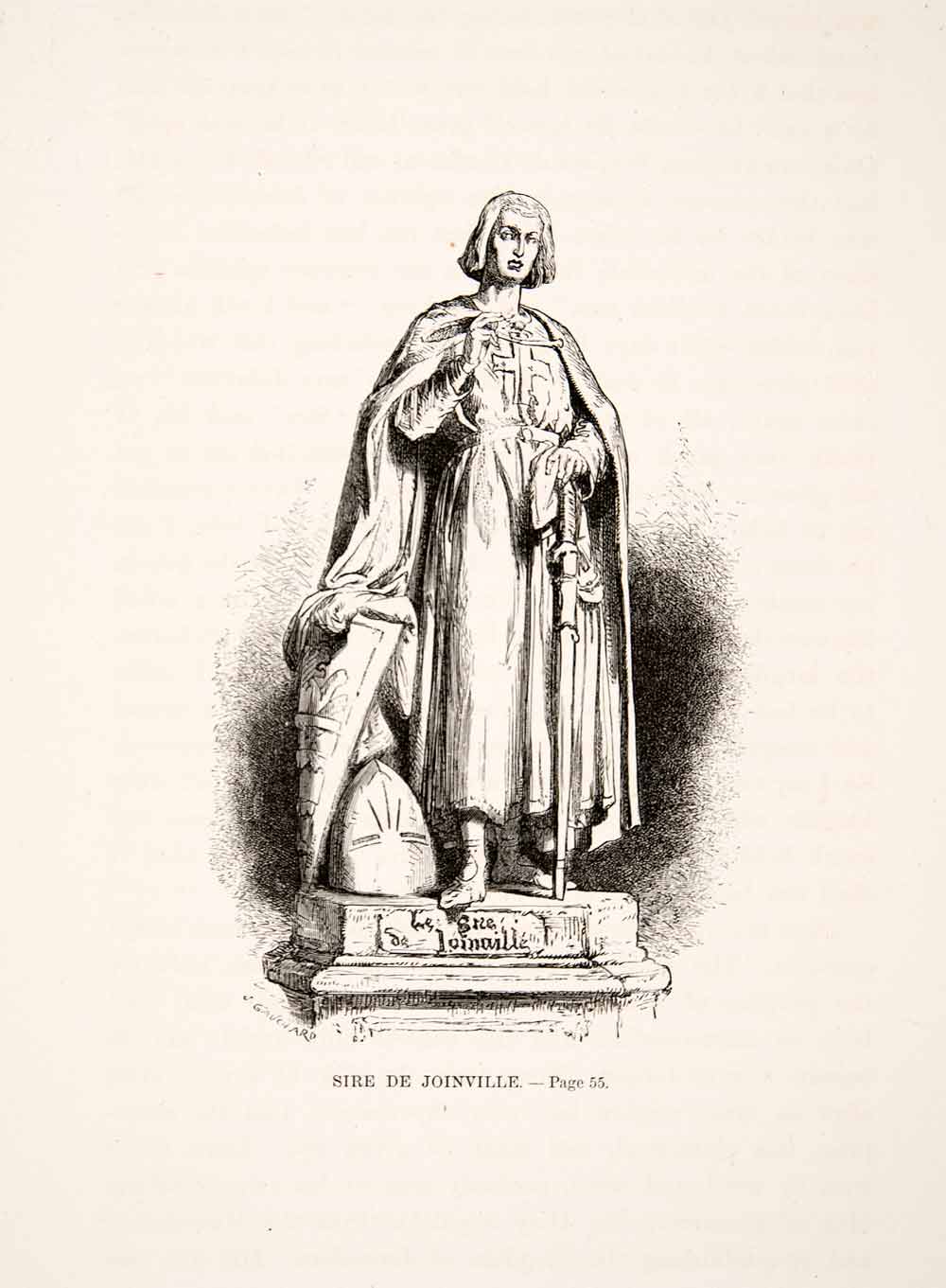 1875 Woodcut Jean Joinville Seventh Crusade Costume Statue Alphonse XEA6