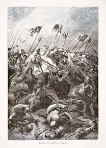 1875 Woodcut Alphonse Neuville Battle Courtrai Golden Spurs Flanders XEA6
